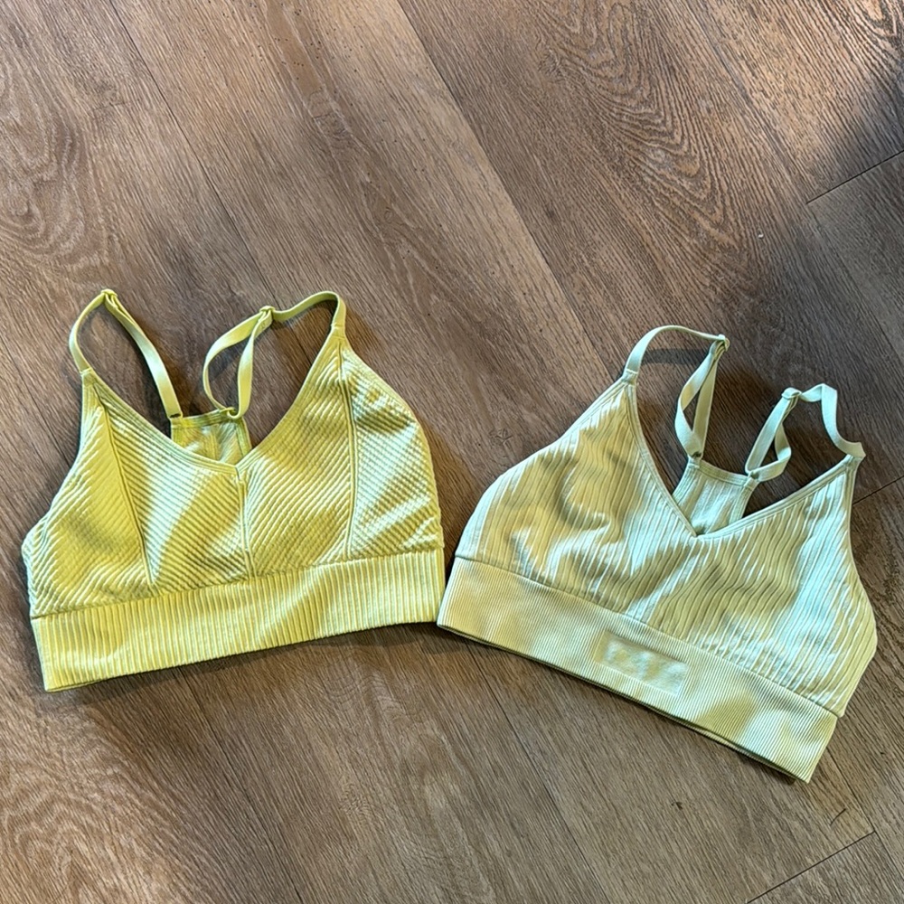 Yellow and Green Ribbed Sports Bras